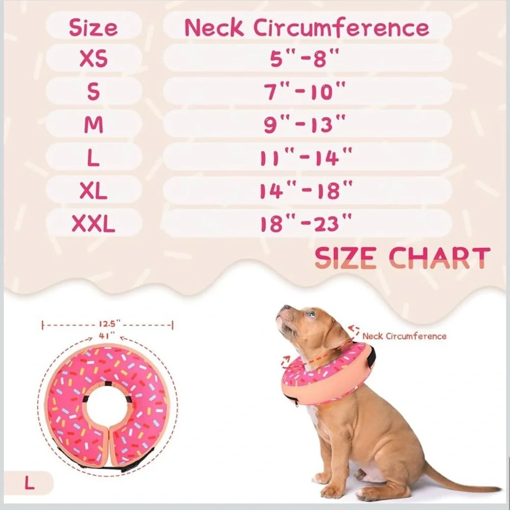 Inflatable Dog Cone Collar Pink Sprinkle Alternative After Surgery Doggie Size L